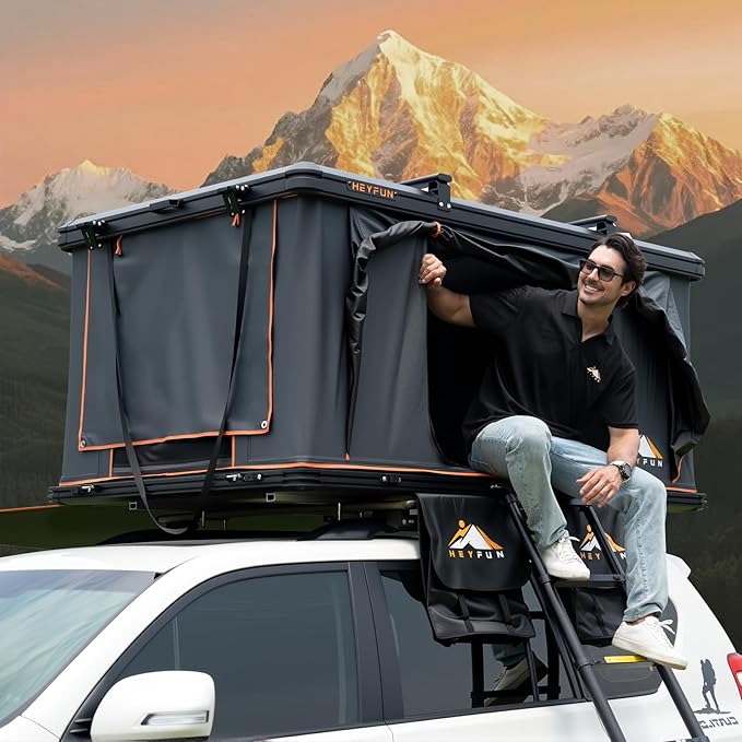 Pioneer Pro Rooftop Tent Hard Shell with USB Outlet, Summer Side Awning, Winter Thermal Liner&Luggage Racks for 4 Season Camping, Aluminum Pop Up 2-3 Person Roof Tent for Truck Jeep SUV Van Trailer