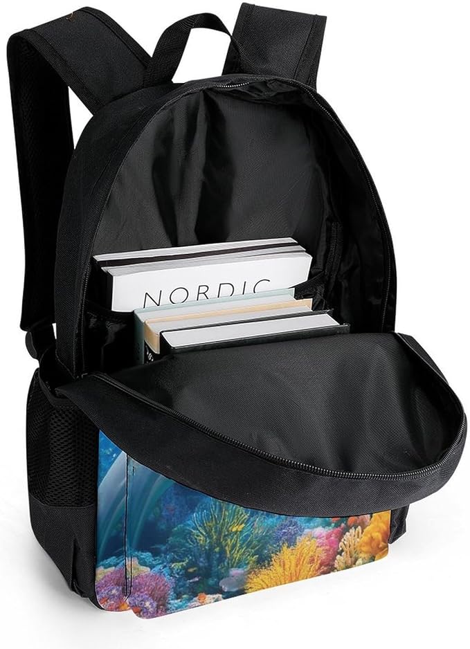 Supdreamc Rucksacks Multipurpose Anti-Theft Big Capacity Bookbag, Blue Ocean Underwater World Dolphin Art Travel Hiking Camping Rucksack With Padded Straps