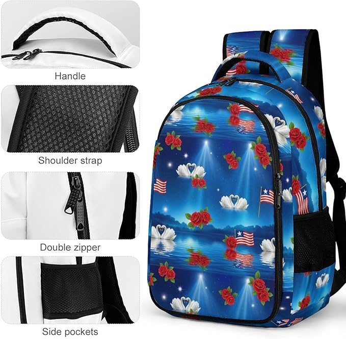 Lightweight Travel Daypack Flag Of Puerto Rico Flowers, Cute Laptop Backpack with Tumbler Holder for Women Nurse Teacher Work Hiking