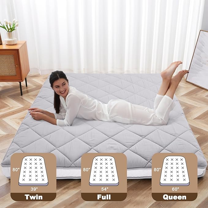 4" Japanese Floor Futon Mattress, Twin Size Foldable Floor Mattress - Memory Foam Sleeping Pad for Adults - Tatami Mat Suitable for Camping & Guest -Diamond Grey