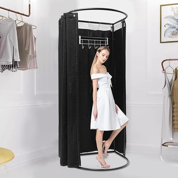Clothing Store Fitting Room, Dressing Room, Removable Portable Changing Room Tent, Fitting Room for Boutique, Privacy Dressing Room for Indoor Outdoor House Office Shopping Mall (D-Shaped-Black)