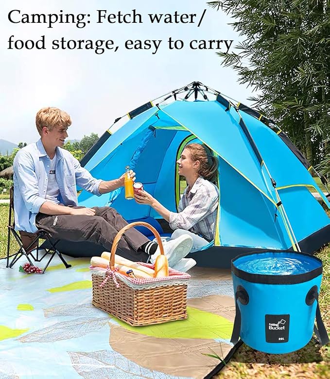 Sunglow Collapsible 5 Gallon Multifunctional Portable Fishing Bucket - Wash Basin Folding Bucket - Water Container for Fishing-Camping-Gardening (20L/5gallon(Blue))