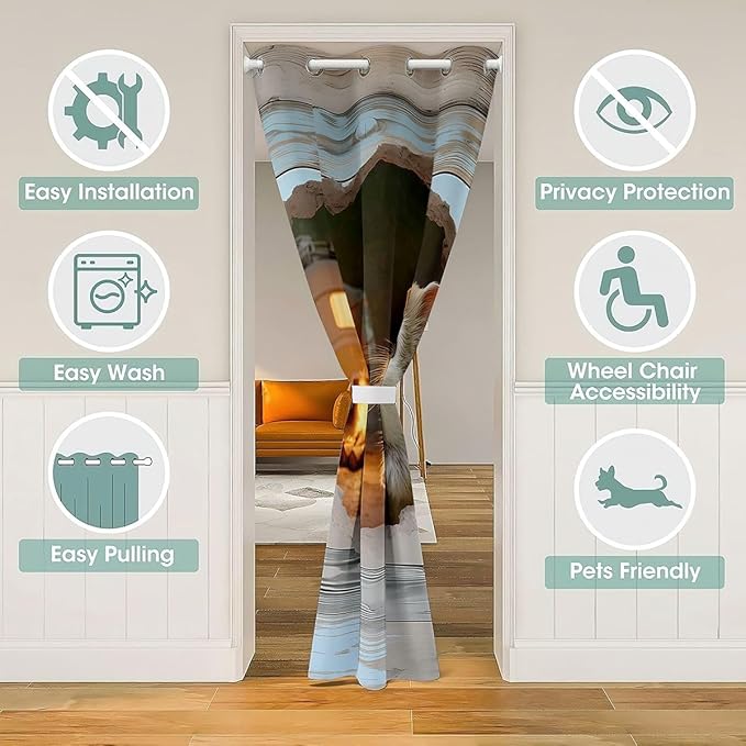 Cute Hamster Door Curtain For Doorway Privacy for Camping Lover - Vintage Camper Campfire Blackout Curtain Happy Camping Adventure Theme Door Drape Wooden Planks Farmhouse Window Treatment 34"W x 80"L