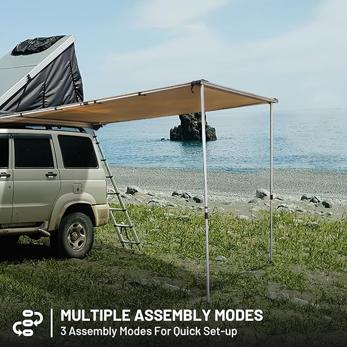 Timber Ridge Car Awning Camper Awning 8.2X6.5ft Truck Tent Waterproof PU10000mm UV50+ Rooftop Overland Camping, Retractable Side Tent Shade for Car/SUV/Truck/Van, Beige