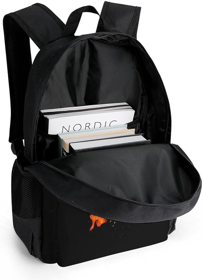Supdreamc Shoulder Book Bags Polyester Multipurpose Anti-Theft Burnning Fire Basketball Black Carry On Bag Large Capacity Travel Hiking Camping Rucksack