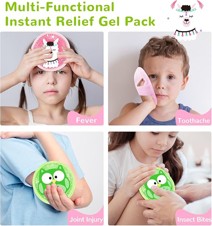 Kids Ice Packs for Boo Boos, 2 Packs Cute Hot Cold Gel Packs for Injuries, Reusable for Fever, Pain Relief, Wisdom Teeth, First Aid and Head, Arms, Legs Injuries