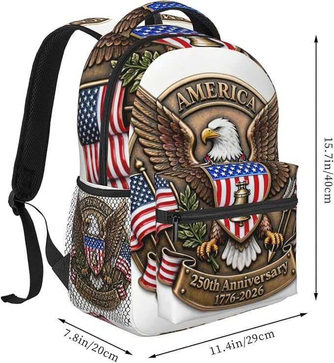 Polyester Daypack for Hiking Work Running, Big Capacity Anti-Theft Multipurpose Shoulder Bag, USA 250th Anniversary Patriotic Independence Celebration Art Travel and Sport Backpack Rucksack