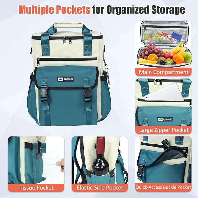 Backpack Cooler for Women, AYAMAYA Stylish 35 Cans Leakproof Soft Cooler Backpack, Waterproof Insulated Lunchbox Shoulder Bag Keeps Cold for Up to 18 Hours for Camping, Beach, Work, Picnic, Travel