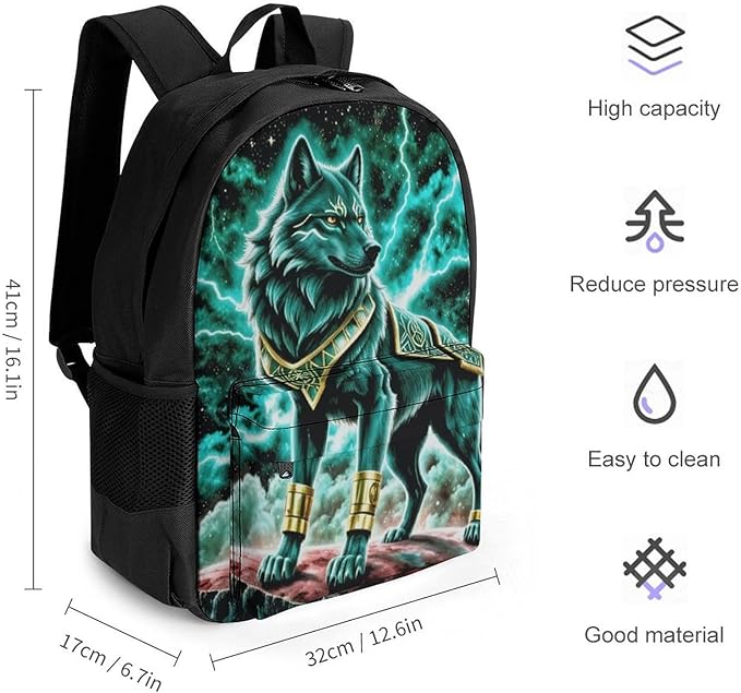 Lightweight Daypack Bookbag for Trekking Business Walking Cycling, Big Capacity Anti-Theft Multipurpose Carry On Bag, Mountain And Northern Light Wolves Psychedelic Business Computer Bag