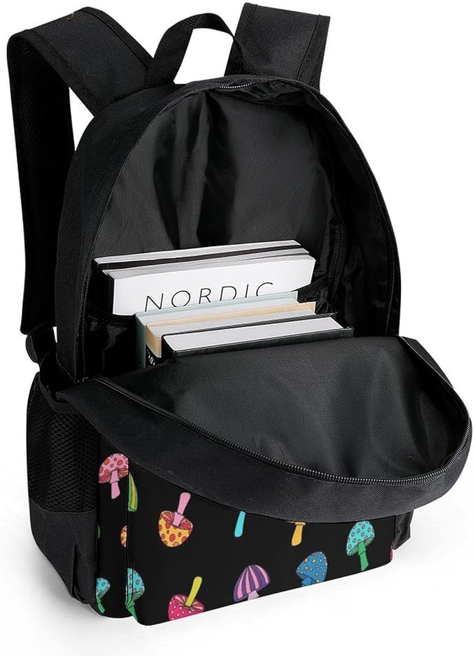 Lightweight Daypack Backpack for Trekking Work Running, Big Capacity Multipurpose Anti-Theft Bookbag, Trippy Magic Goth Mushrooms Business Computer Bag