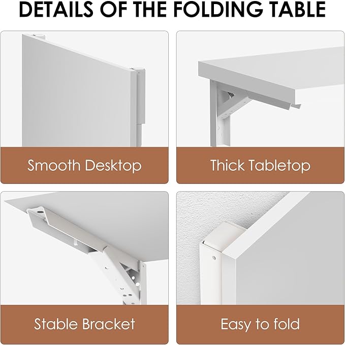 Need Fold Wall Mounted Table Folding Workbench Length 47.2" Width 20" Perfect Addition to Garage & Shed/Home Office/Laundry Room/Home Bar/Kitchen & Dining Room White AC15-12050WW-ND