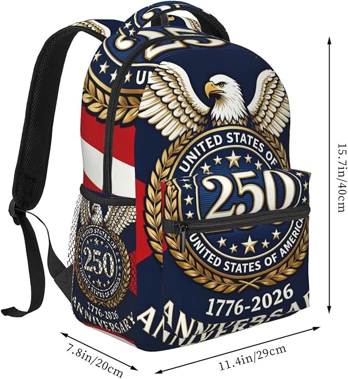 Lightweight Backpack for Gym Travel Bicycle, Big Capacity Multipurpose Anti-Theft Carry On Bag, 250th Anniversary 1776-2026 Patriotic Eagle Art Travel Hiking Bag Day Pack