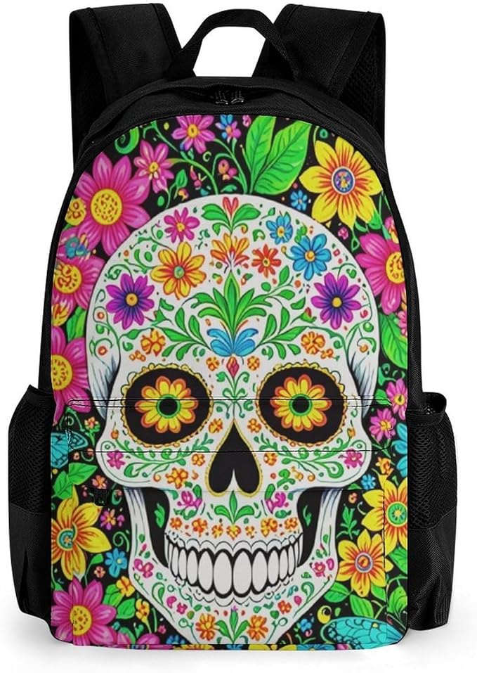 Supdreamc Daypack Lightweight Multipurpose Anti-Theft Colorful Floral Sugar Skull Shoulder Bag Large Capacity Laptop Book Bag Rucksack With Adjustable Shoulder Straps