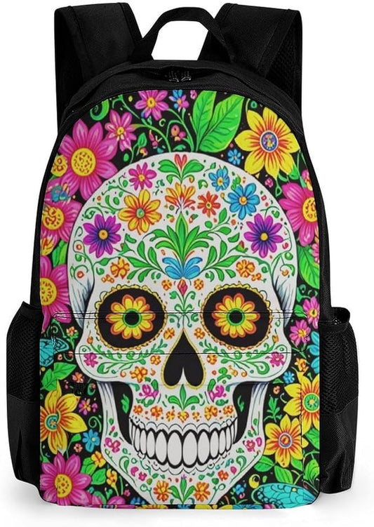 Supdreamc Daypack Lightweight Multipurpose Anti-Theft Colorful Floral Sugar Skull Shoulder Bag Large Capacity Laptop Book Bag Rucksack With Adjustable Shoulder Straps