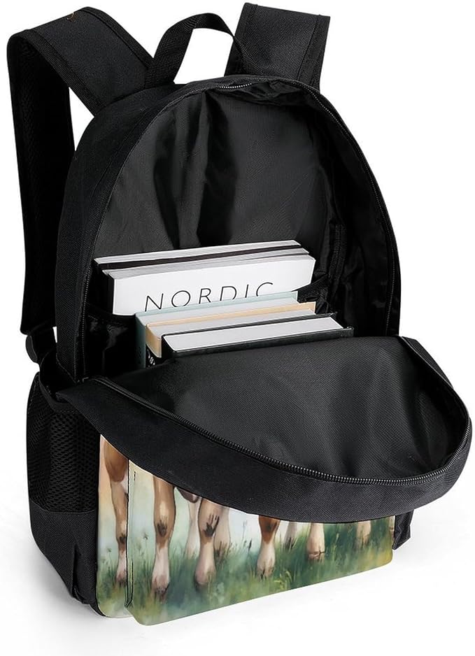 Supdreamc Polyester Daypack Backpack for Sports Travel Running, Big Capacity Anti-Theft Multipurpose Carry On Bag, Cute Highland Cow Family Laptop Book Bag Rucksack