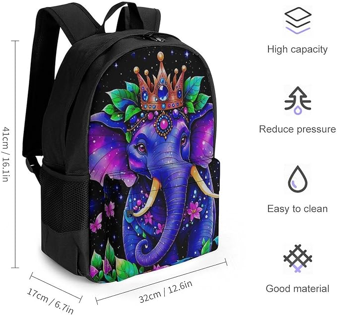 Casual Daypack Multipurpose Anti-Theft Large Capacity Carry On Bag, Tribal Elephants Flowers Shining In The Dark Art Casual Daypack Climbing Shoulder Bag With Padded Straps