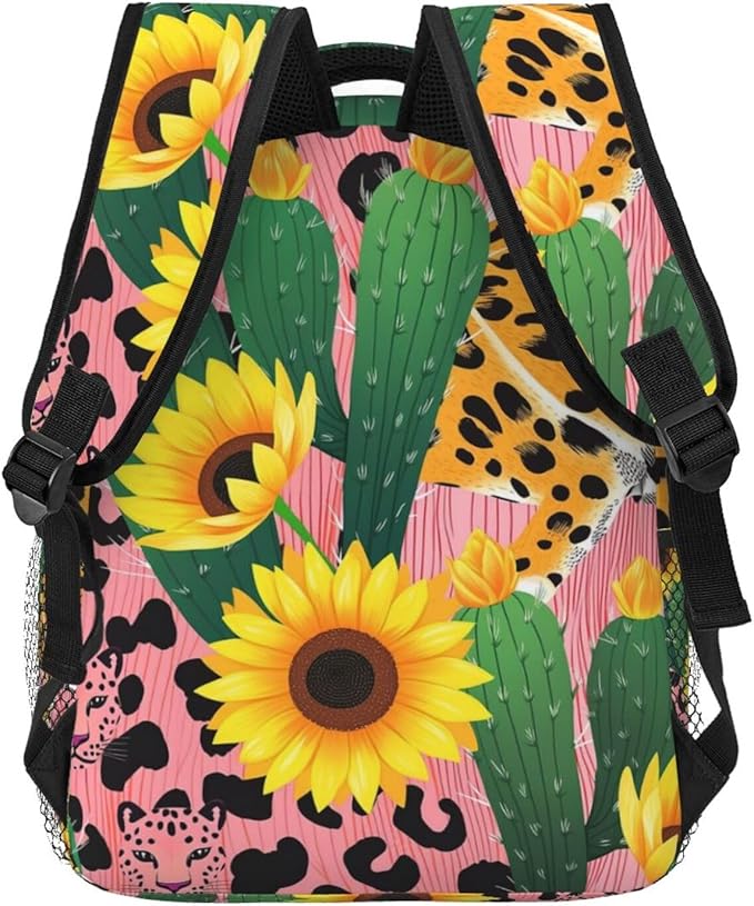 Casual Daypack Multipurpose Anti-Theft Large Capacity Carry On Bag, 90S Sunflower Leopard Cactus Casual Daypack Climbing Shoulder Bag With Padded Straps