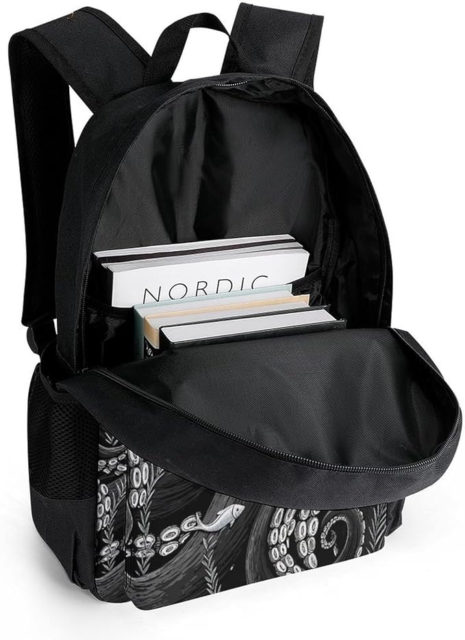 Supdreamc Polyester Daypack Backpack for Sports Travel Running, Big Capacity Anti-Theft Multipurpose Carry On Bag, Giant Squid Octopus Art Laptop Book Bag Rucksack
