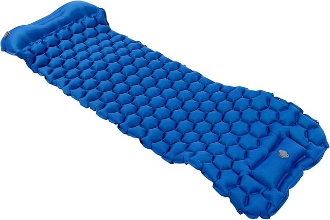 Inflatable Camping Sleeping Pad Mat, Ultra Lightweight Air Cushion Mattress for Tent Hiking Travel, 2 Way Valve Design with 40D Nylon Fabric and TPU Laminate, Compact Foldable (Blue)