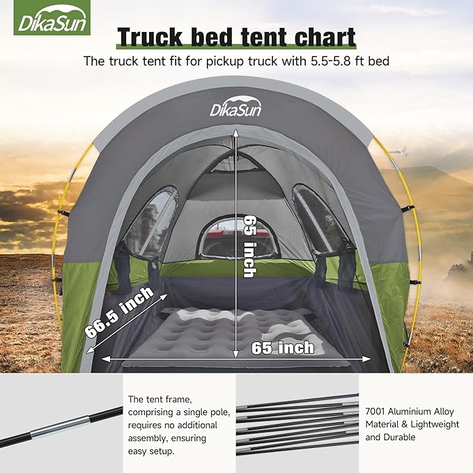 Truck Bed Tent, Double Layer Truck Tent 5.5-5.8 Ft, Waterproof PU3000mm Tear-Resistant Pickup Tent for 2 Person Camping and Outdoor with Awning