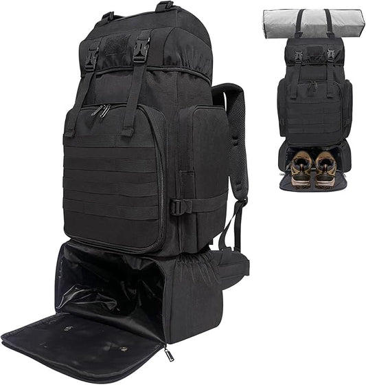 Hiking Backpack, 80L Molle Military Tactical Rucksack, Camping Backpack with Shoe Compartment, Lightweight Rucksack for Men, Water Resistant Hiking Daypack Survival Bag Hiking Bag (Black)