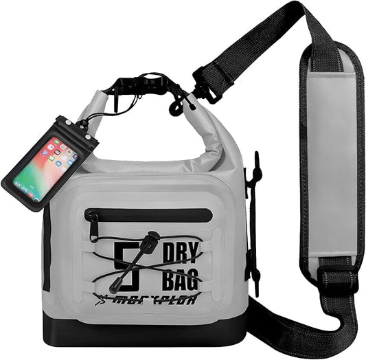Dry Bag Waterproof,5L/10L/20L/30L Roll Top Dry Bag Backpack with WaterProof Phone Case for Swim,Kayak(Light Grey 5L)