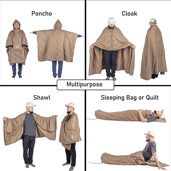 iClimb Hooded 3M Thinsulate Insulation Warm Camping Blanket Wearable Poncho Ultralight Compact