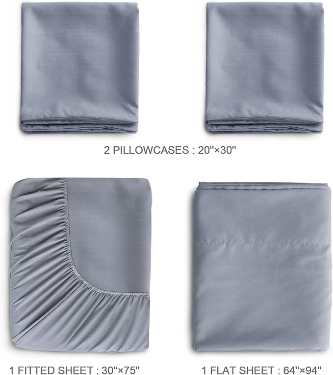 SPRINGSPIRIT Cot Sheets 30" x 75" x 9", 4 Piece Cot Sheet Set (2 Pack), Cot Size Fitted Sheets with Narrow Twin/Camp Bunk/Rvs Bunk/Guest Beds/Trifold Mattress, Grey