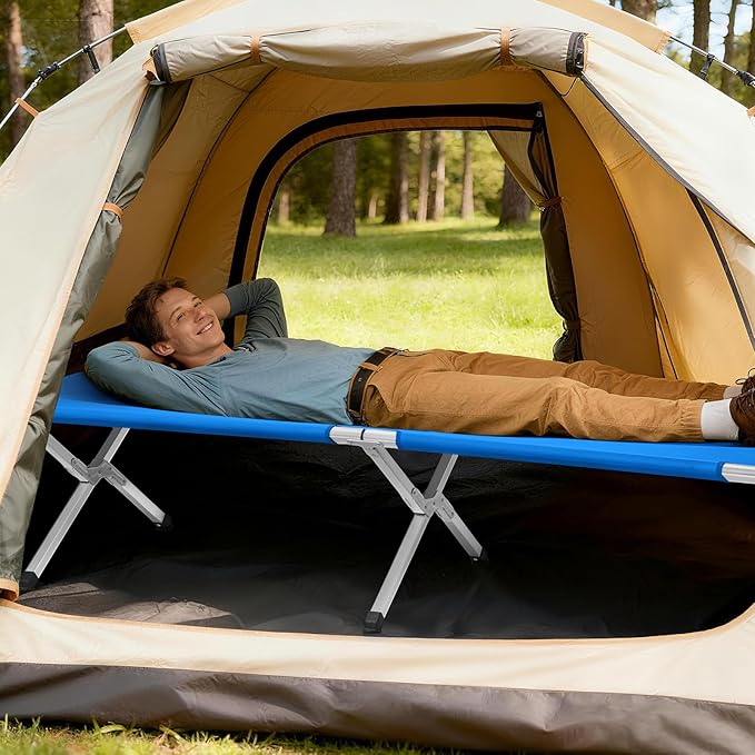 Camp Bed, Portable Folding Camping Cot for Adults,Indoor Outdoor Portable Sleeping Cot for Hiking, Camping with Carrying Bag Army (Blue)