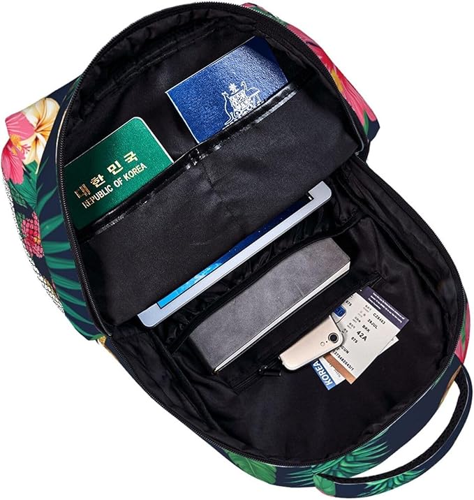 Lightweight Daypack Backpack for Trekking Work Running, Big Capacity Multipurpose Anti-Theft Bookbag, Hawaiian Flower Party Pineapple Art Business Computer Bag