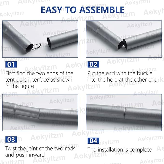 Tent Poles,Adjustable Portable Tent Poles-74.8" Sturdy and Durable Rustproof Thickened Iron Tent Stakes for Camping,Hiking,Van Awnings,Beach Awning Tent Accessory with Storage Bag-2 Pack (Silver Gray)