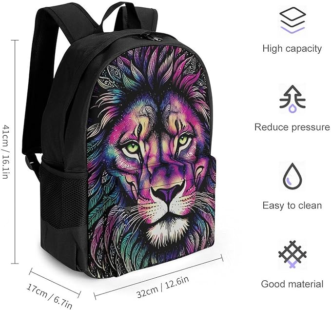 Supdreamc Lightweight Rucksacks for Camping Picnic Walking Cycling, Large Capacity Multipurpose Anti-Theft Carry On Bag, Colorful Lion Galaxy Art Travel Hiking Camping Rucksack