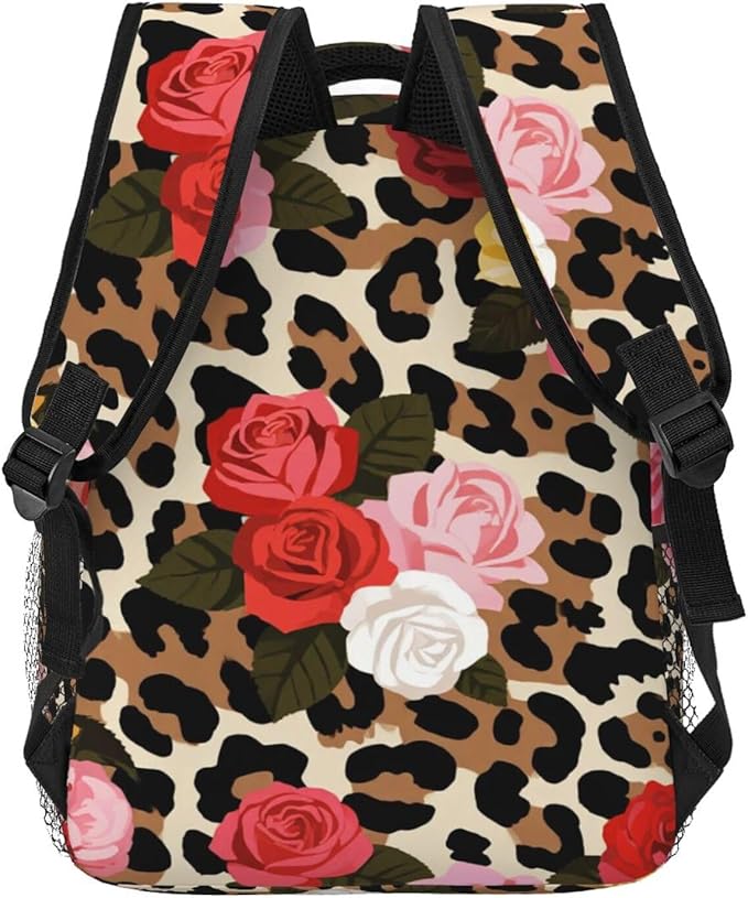 Men Women Polyester Cheetah Leopard Print Floral Daypack Big Capacity Shoulder Bag With Adjustable Shoulder Straps for Camping Travel Walking Cycling