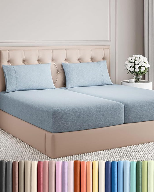Split King Size 5 Piece Sheet Set - Comfy Breathable & Cooling Bed Sheets Set - Hotel Luxury Bedding for Women, Men, Kids, Teens, Boys & Girls - Deep Pockets & Wrinkle Free - Blue (Heathered Sheets)