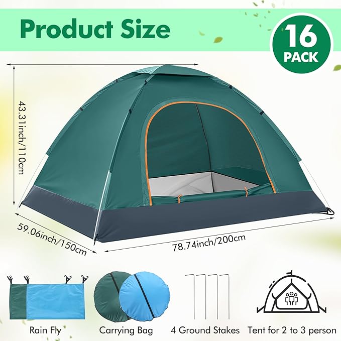 Woanger 10/16 Pack Bulk 2 Person Camping Tents for Homeless Lightweight Tent with Rain Fly and Carrying Bag Waterproof Windproof Setup Pop Up for Camping Backpacking Donation