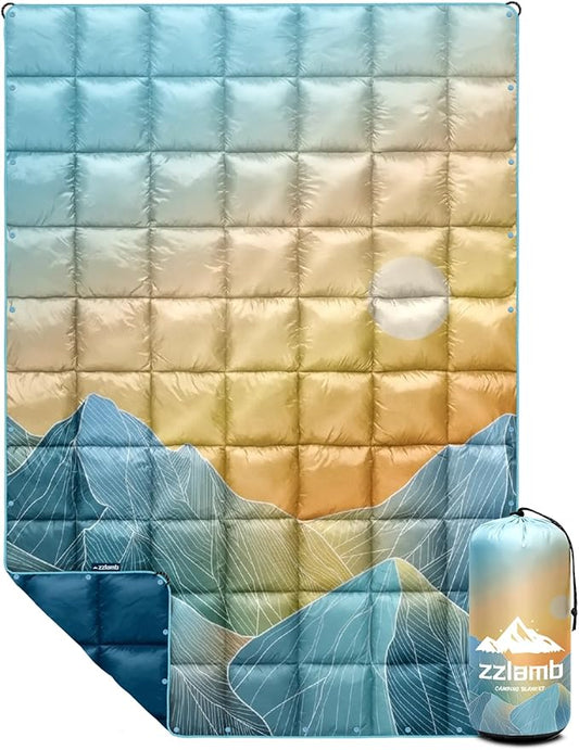 zzlamb Camping Blanket, Outdoor Lightweight Travel Blanket Puffy Portable Down Alternative, Windproof Warm Cloak with Snaps, Cozy Quilt Backpacking Picnic RV Plane Car Hammock Beach Climbing