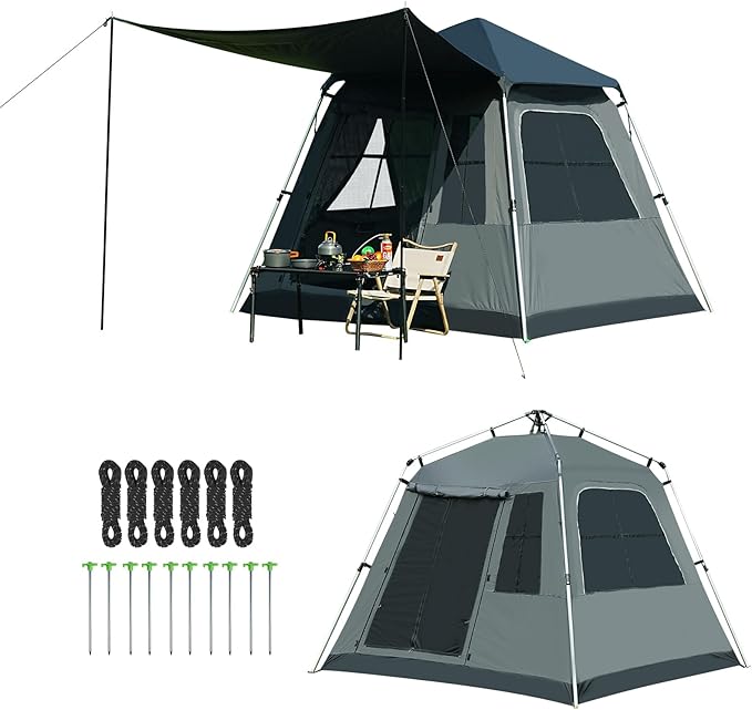 Instant Pop-Up Camping Tent with Removable Sunshade - 3-4 Person Dome Tent with UV Protection & Ventilation, Waterproof Windproof for Beach, Hiking, Outdoor.