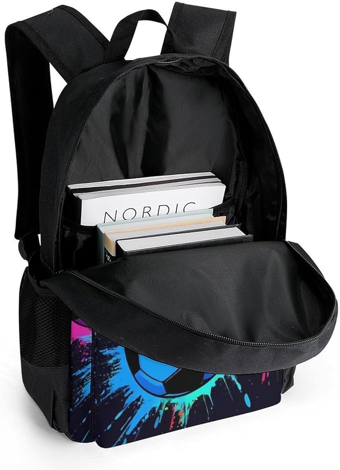 Lightweight Daypack for Camping Business Walking Cycling, Large Capacity Anti-Theft Multipurpose Bookbag, Colorful Paint Splash Ink Soccer Ball Football Black Gym Outdoor Hiking Backpack