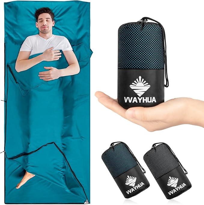 Sleeping Bag Liner, 9.5oz Ultralight Satin Travel Sheets for Hotel with Two Way Zippers, Silky Camping Sheets & Adult Sleep Sack for Backpacking Hiking Business Trips