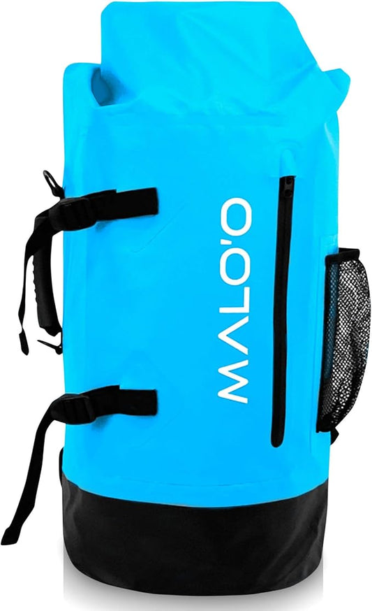 Malo'o 45L Waterproof Heavy Duty Backpack Dry Bags for Kayaking, Camping, Fishing, Hiking Daypack - Beach Accessories, Boat accessories, and Travel Gear - Fishing Rod Case Straps (Blue)