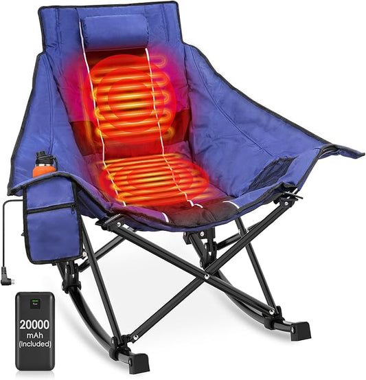 Suteck Heated Rocking Camping Chair - Oversized Heated Camping Chair W/20000mAh Power Bank & Carry Bag, Fully Padded Heated Chairs for Outdoor Sports W/3 Heat Levels for Back & Seat, Lawn Picnic Patio