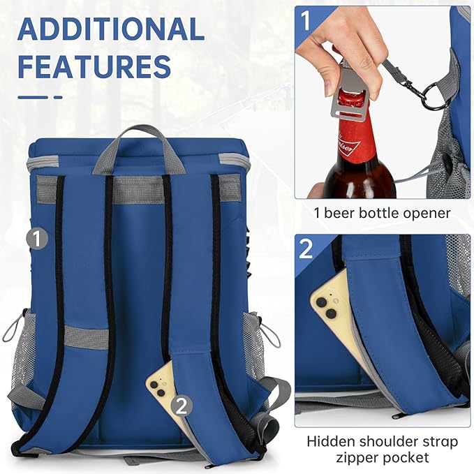 Cooler Backpack, Portable Insulated Leakproof Backpack for 33 Cans (330ml), Lightweight Insulated Soft Cooler Backpack for Picnic, BBQ Camping, Lunch, Beach and Hiking, for Men and Women
