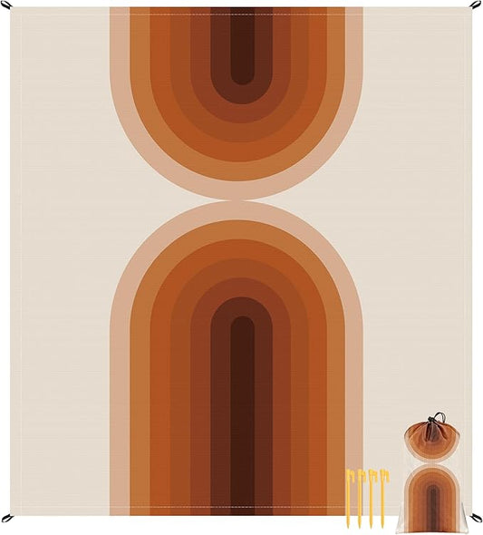 Large Waterproof Sandproof Beach Blanket for 4 Adults, Outdoor Beach Mat with 4 Stakes, 210T Polyester Lightweight Foldable Picnic Blanket Accessories Must Haves for Travel, Camping, Hiking