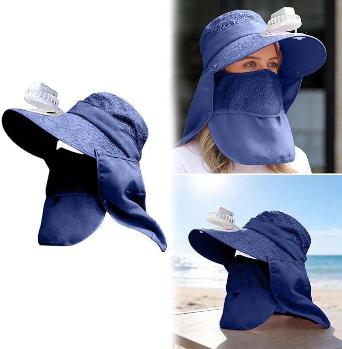 Solar Fan Cap, Wide Brim Sun Cap, USB and Solar Powered Adjustable Breathable Fan Hat for Women Men Outdoor