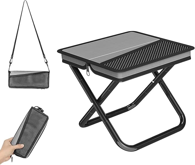 Camping Stool Pocket Chair, Lightweight Portable Stool with Shoulder Strap, Capacity 220lbs for Adults Outdoor Hiking Fishing Travel-Large Grey