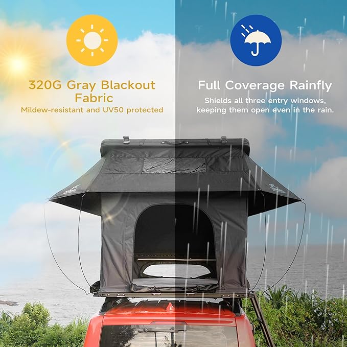 Rooftop Tent Hard Shell,Car SUV Waterproof,Aluminium Alloy RTT Easy Setup,Car Truck Bed Tent for Camping,Car Roof Top Tent Black-Topoak Nebula XL