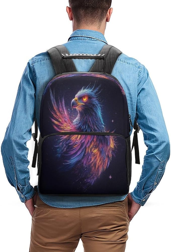 Polyester Daypack Bookbag for Gym Business Bicycle, Large Capacity Multipurpose Anti-Theft Carry On Bag, Colorful Space Eagle Art Travel Hiking Daypack