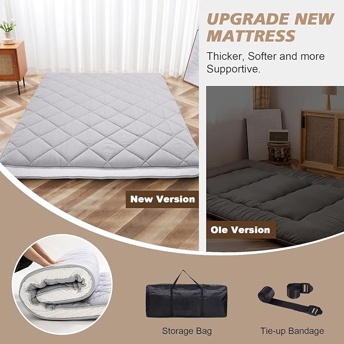 4" Japanese Floor Futon Mattress, Twin Size Foldable Floor Mattress - Memory Foam Sleeping Pad for Adults - Tatami Mat Suitable for Camping & Guest -Diamond Grey