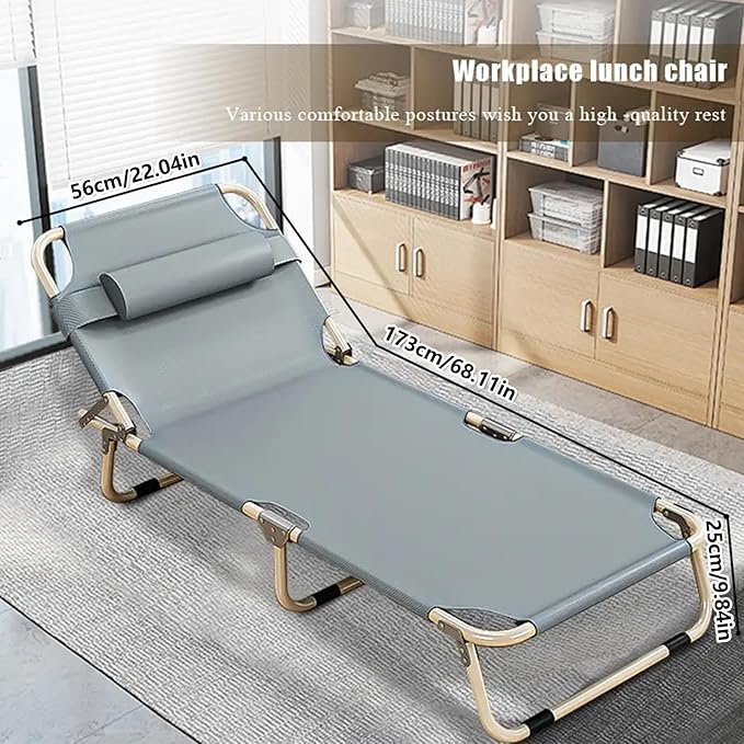 Leo IRis Portable Folding Camping Cot, Oversize Adjustable 5-Position Adults Reclining Lounge Chairs with Pillow, Heavy Duty Oxford Cloth 600D with Mattress (Gray - Simple Bed (No Mat))