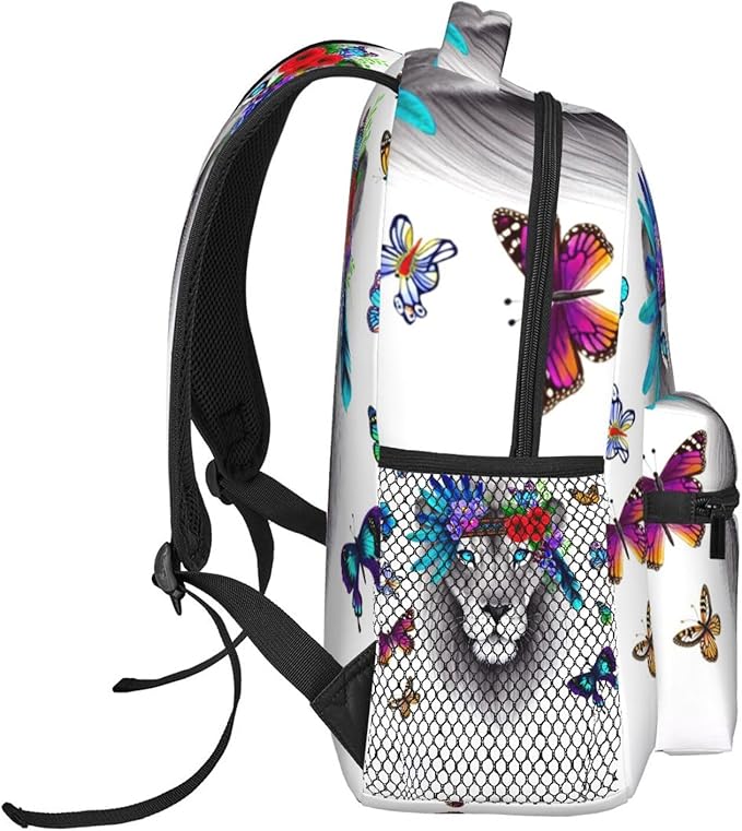 Daypack Backpack Multipurpose Anti-Theft Large Capacity Bookbag, Lion Flowers Floral Butterflies Art Travel Hiking Camping Rucksack With Adjustable Shoulder Straps